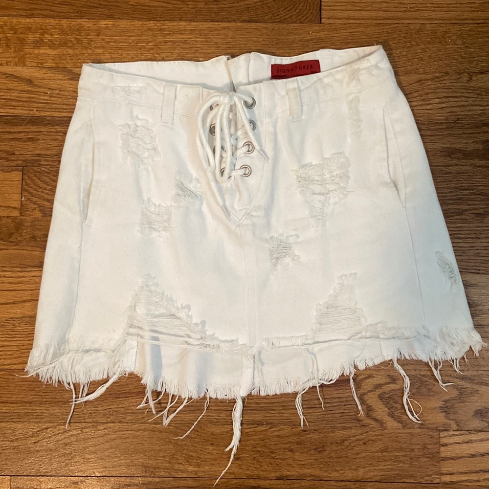 White Denim Skirt Ripped